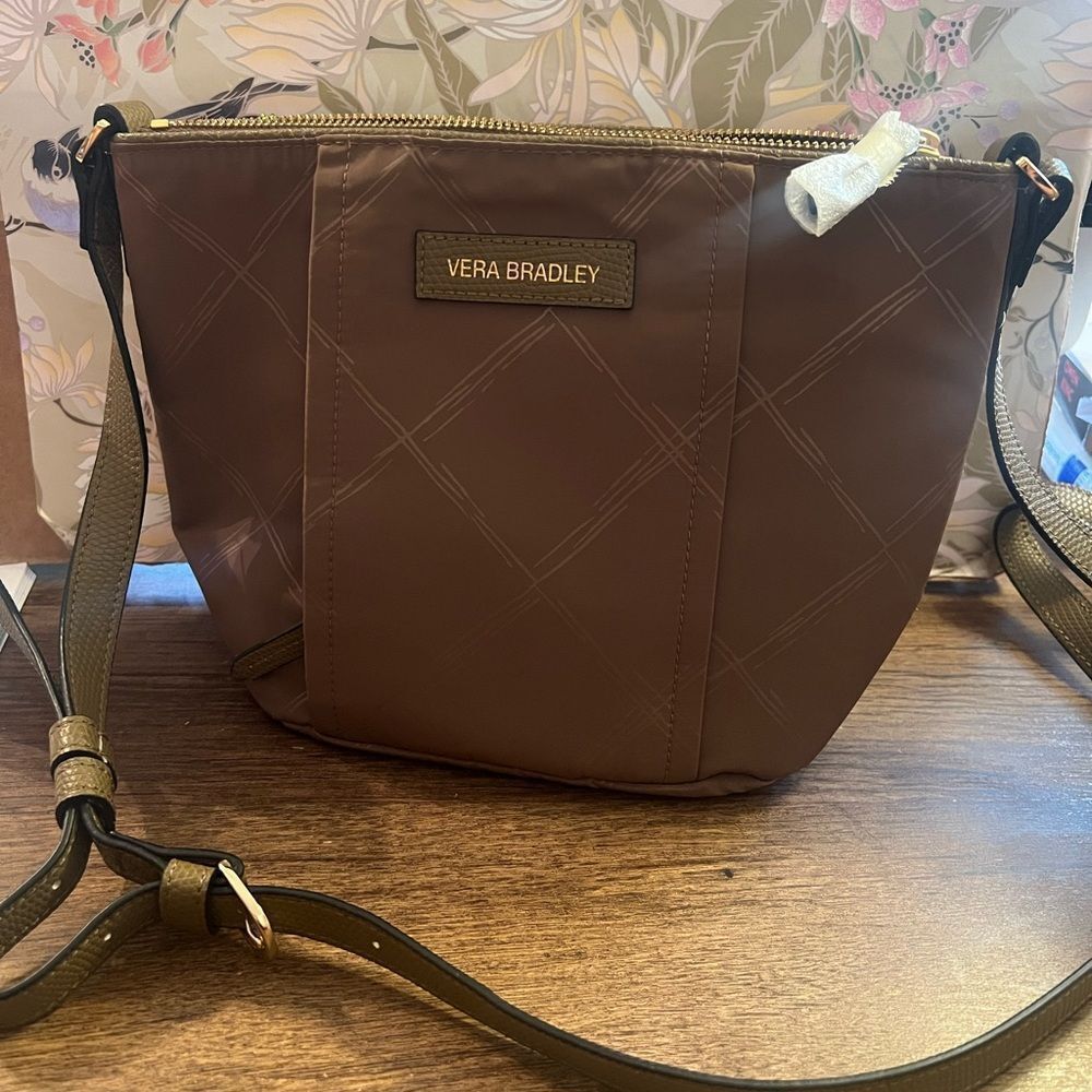 Vera Bradley Chocolate Brown Crossbody Bag with Gold Hardware